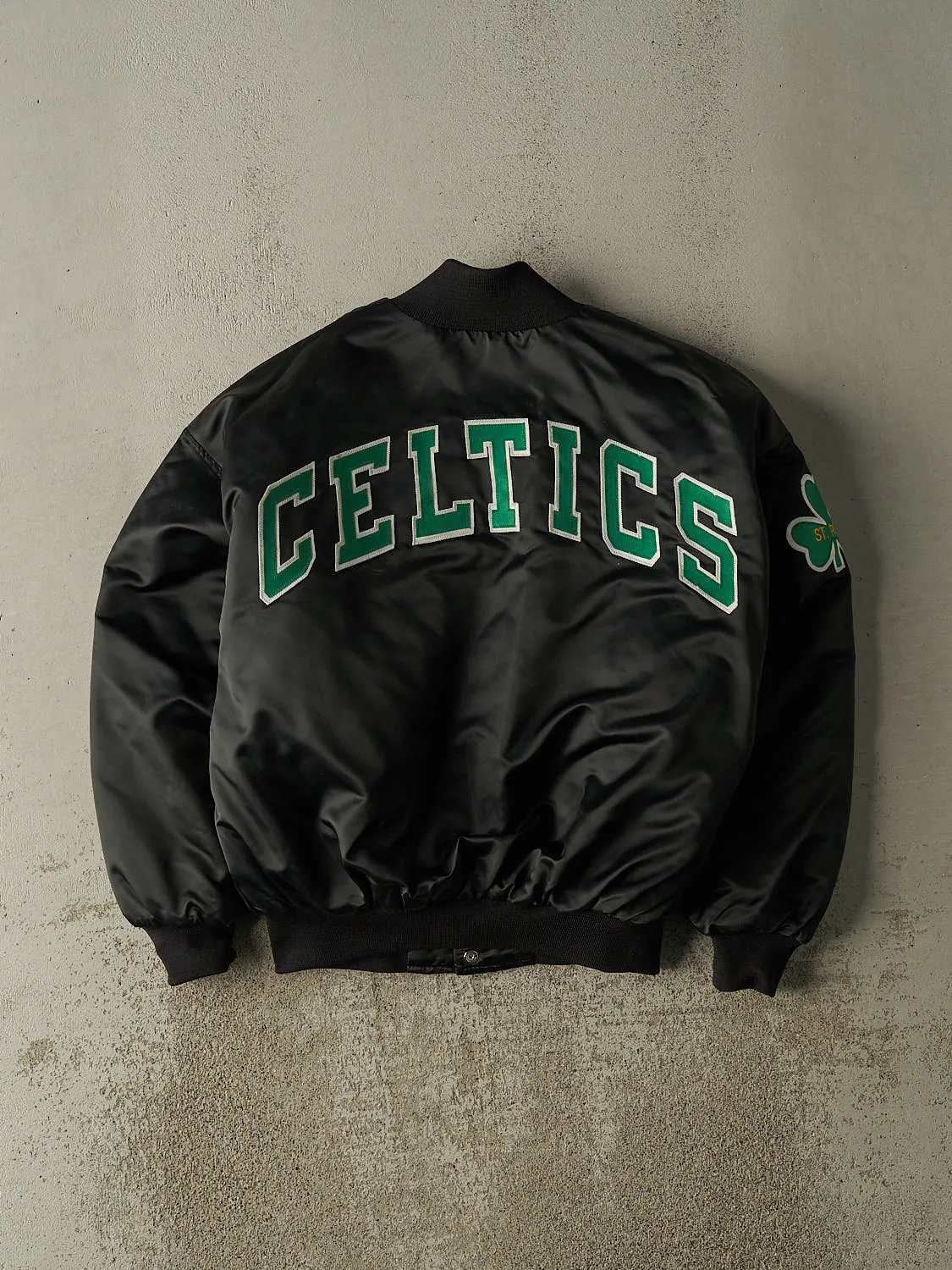 Vintage 90s Black St. Patts Celtics Embroidered Satin Bomber (M/L) sold by Rebalance Vintage product image thumbnail 2
