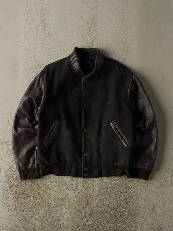 Vintage 90s Black & Burgundy Embroidered Varsity Jacket (M) sold by Rebalance Vintage