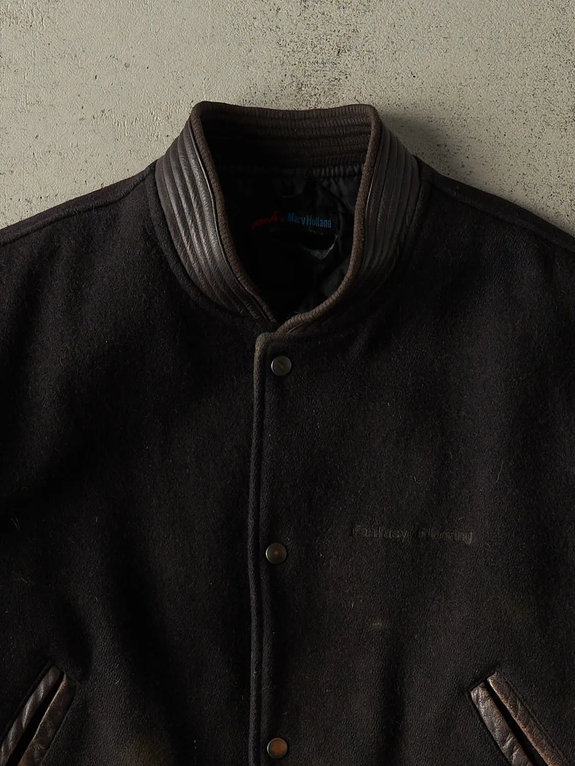 Vintage 90s Black & Burgundy Embroidered Varsity Jacket (M) sold by Rebalance Vintage product image thumbnail 2