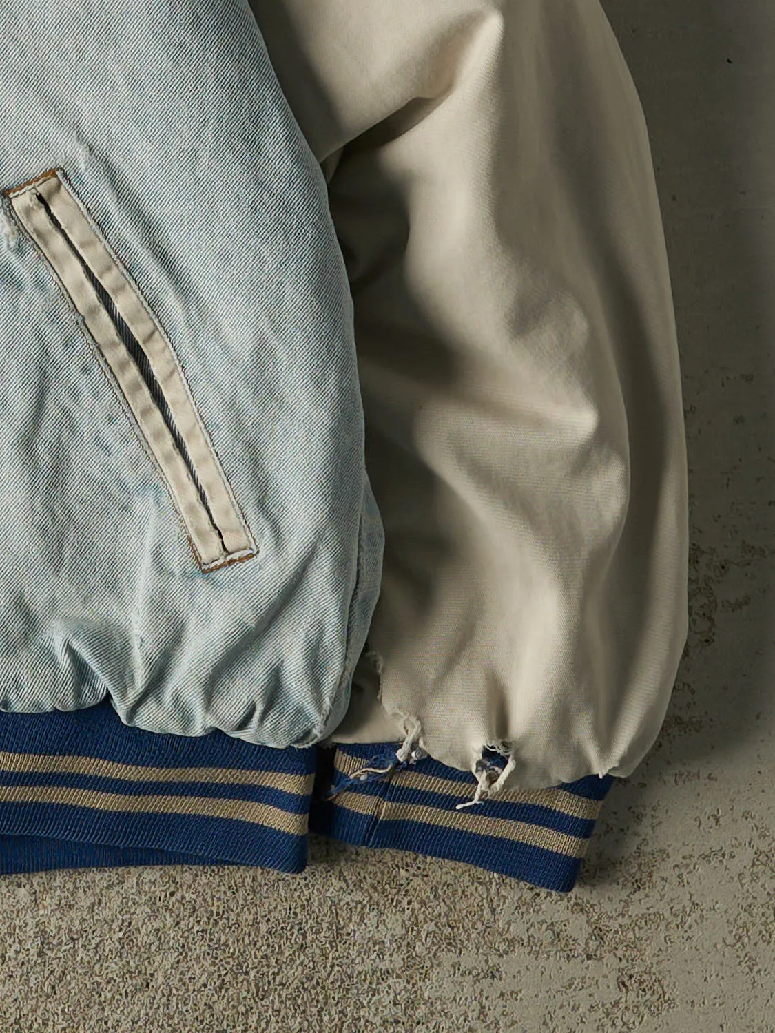 Vintage 90s Light Wash Heavyweight Varsity Bomber Jacket (M/L) sold by Rebalance Vintage product image thumbnail 4