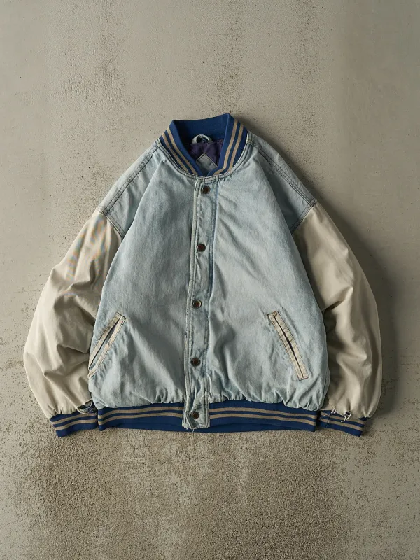 Vintage 90s Light Wash Heavyweight Varsity Bomber Jacket (M/L) sold by Rebalance Vintage