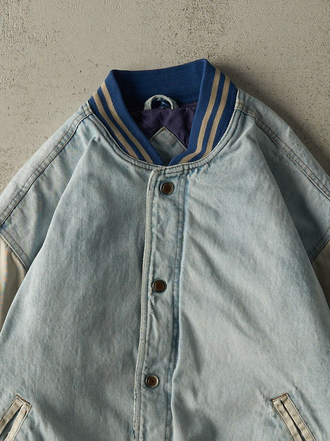 Vintage 90s Light Wash Heavyweight Varsity Bomber Jacket (M/L) sold by Rebalance Vintage product image thumbnail 2