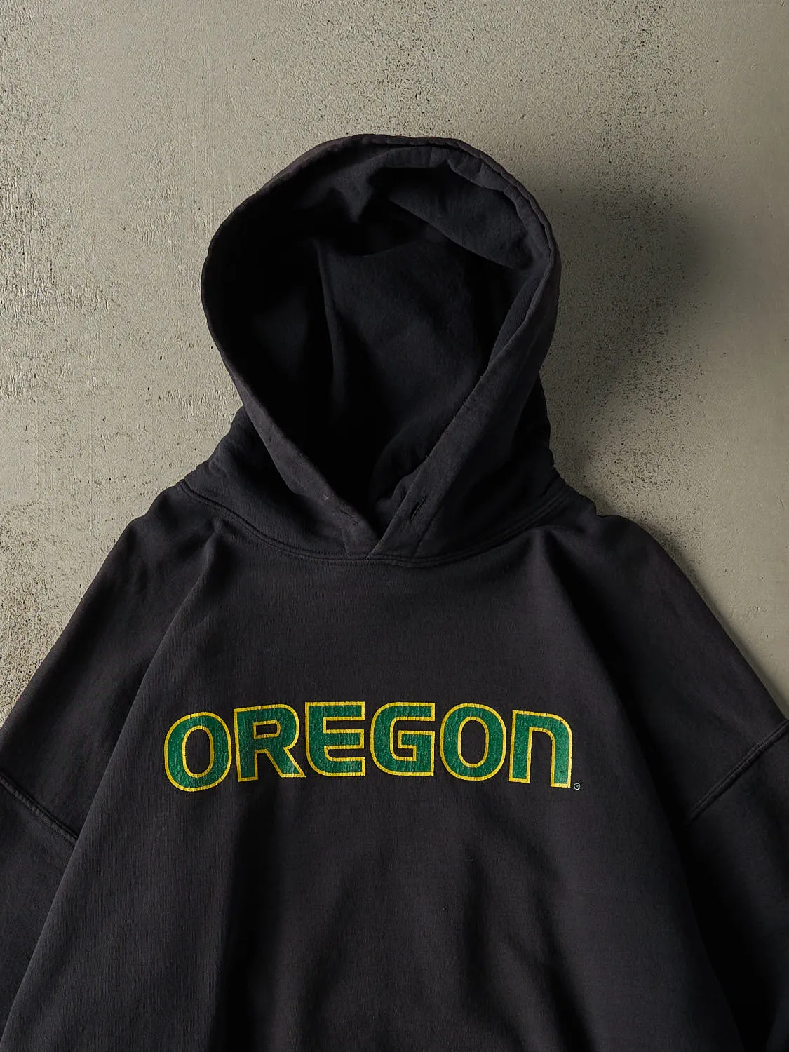 Vintage 90s Sun Faded Black University of Oregon Hoodie (L/XL) sold by Rebalance Vintage product image thumbnail 2