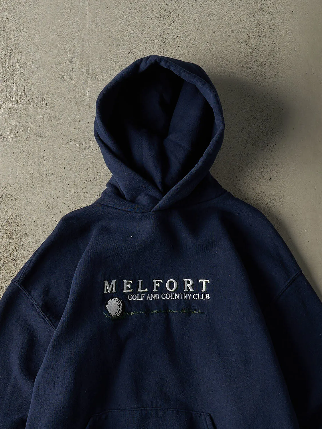 Vintage 90s Navy Blue Melfort Golf & Country Club Russell Athletic Embroidered Hoodie (M/L) sold by Rebalance Vintage product image thumbnail 2