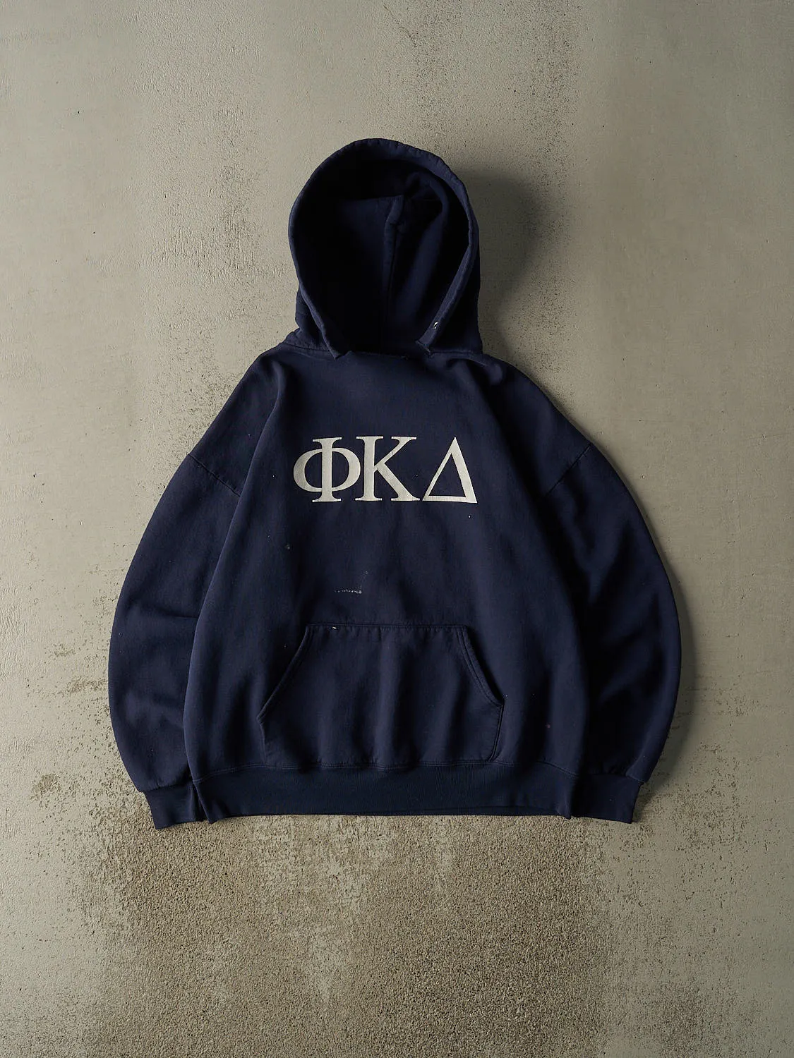 Vintage 90s Navy Blue Greek Symbol Hoodie (L/XL) sold by Rebalance Vintage