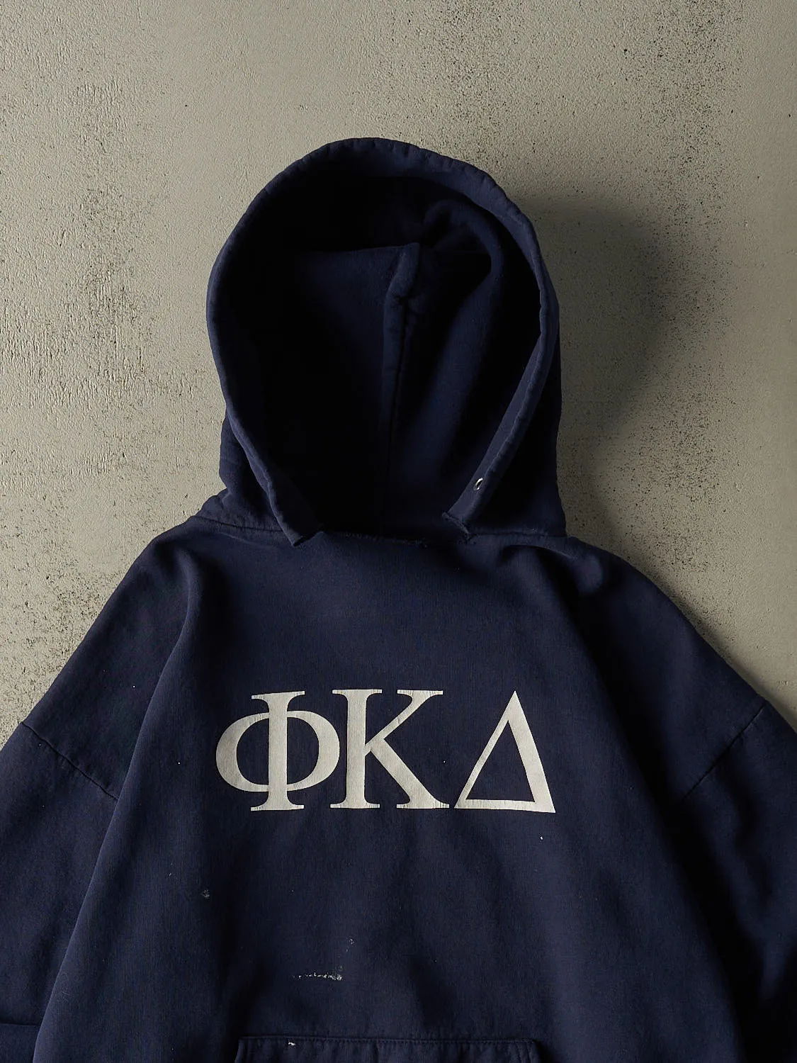 Vintage 90s Navy Blue Greek Symbol Hoodie (L/XL) sold by Rebalance Vintage product image thumbnail 2