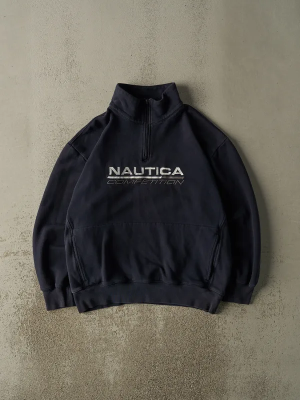 Vintage Y2K Navy Blue Nautica Competition Embroidered Quarter Zip Boxy Sweater (L/XL) sold by Rebalance Vintage