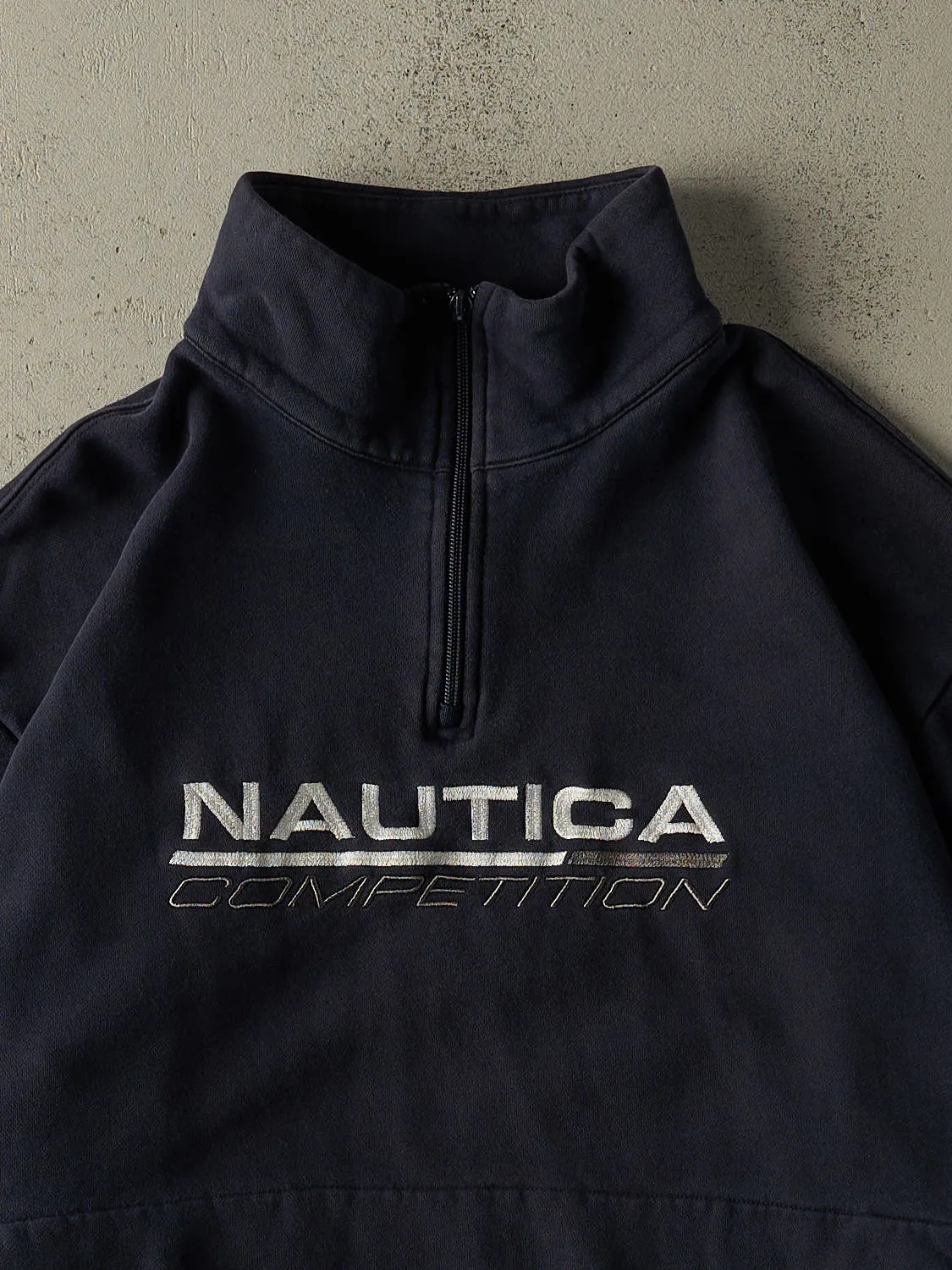 Vintage Y2K Navy Blue Nautica Competition Embroidered Quarter Zip Boxy Sweater (L/XL) sold by Rebalance Vintage product image thumbnail 2