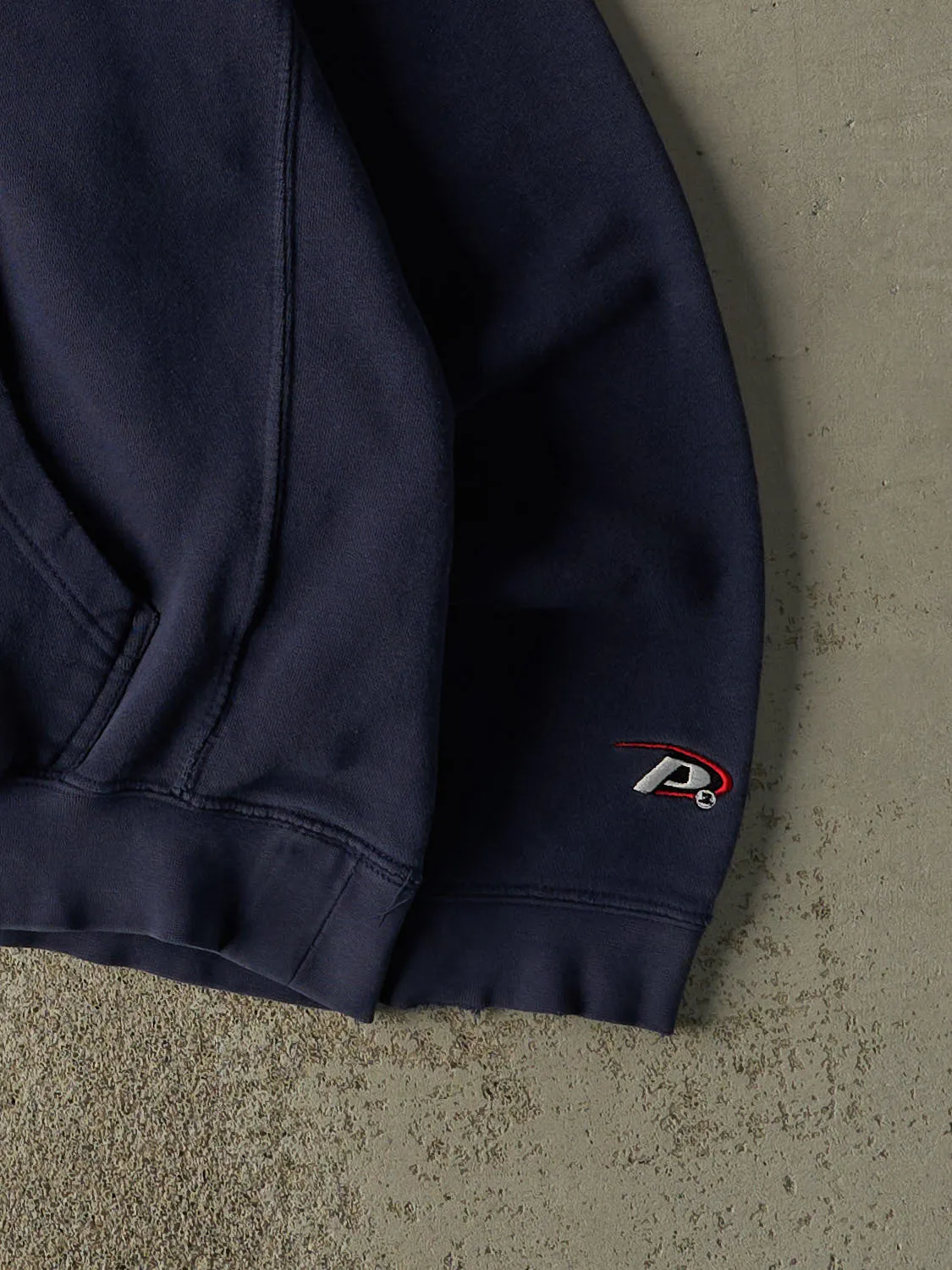 Vintage 90s Navy Blue University of Michigan Wolverines Embroidered Boxy Hoodie (L) sold by Rebalance Vintage product image thumbnail 3