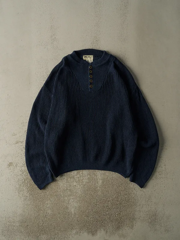 Vintage 90s Navy Blue Eddie Bauer Quarter Button Knit (XL) sold by Rebalance Vintage