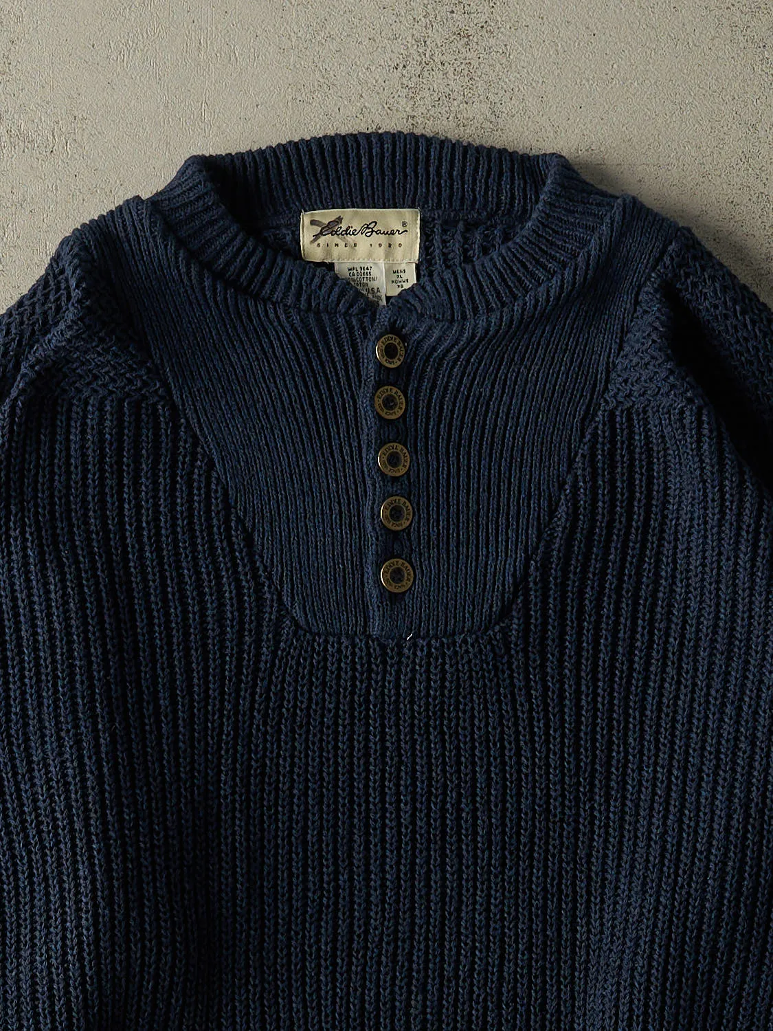 Vintage 90s Navy Blue Eddie Bauer Quarter Button Knit (XL) sold by Rebalance Vintage product image thumbnail 2