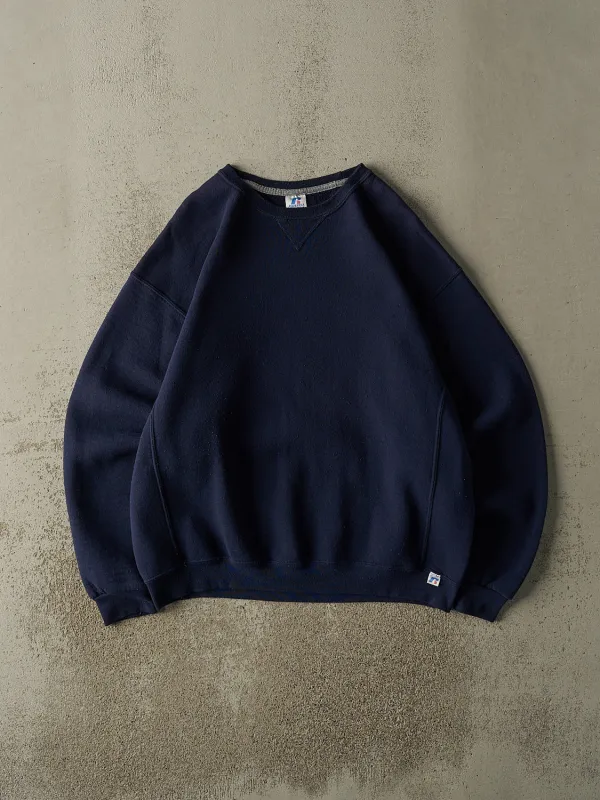 Vintage Y2K Navy Blue Russell Athletic Blank Crewneck (XL) sold by Rebalance Vintage