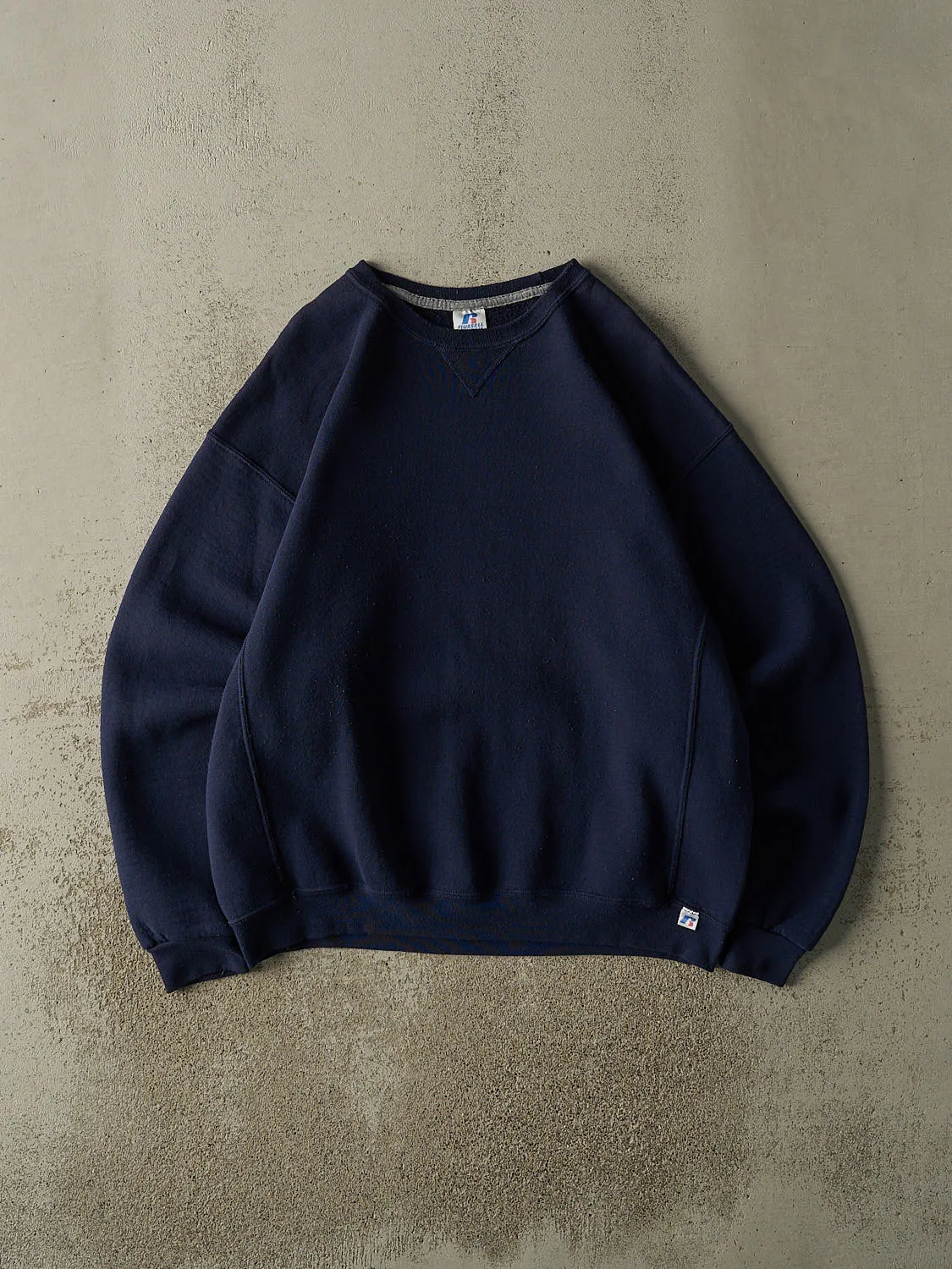 Vintage Y2K Navy Blue Russell Athletic Blank Crewneck (XL) sold by Rebalance Vintage