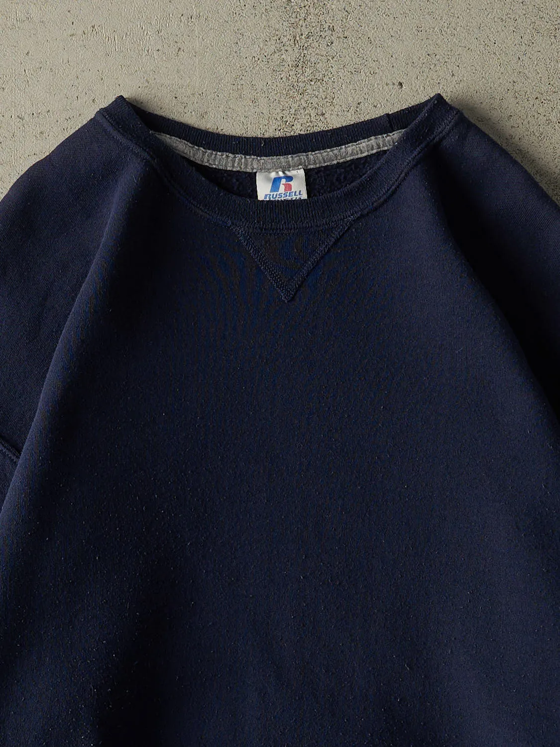 Vintage Y2K Navy Blue Russell Athletic Blank Crewneck (XL) sold by Rebalance Vintage product image thumbnail 2