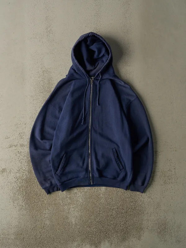 Vintage 90s Navy Blue Blank Zip Up Hoodie (M) sold by Rebalance Vintage