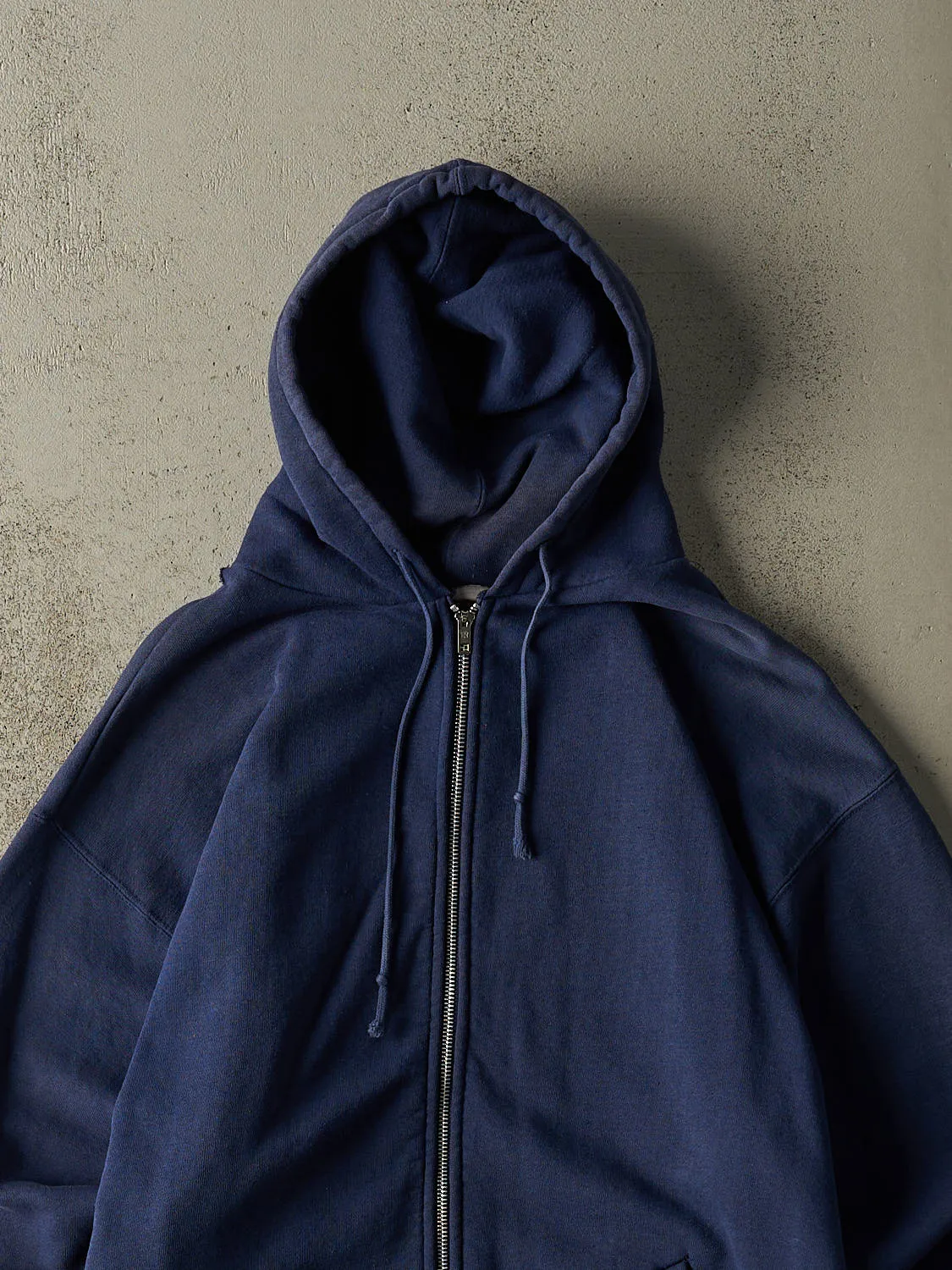 Vintage 90s Navy Blue Blank Zip Up Hoodie (M) sold by Rebalance Vintage product image thumbnail 2