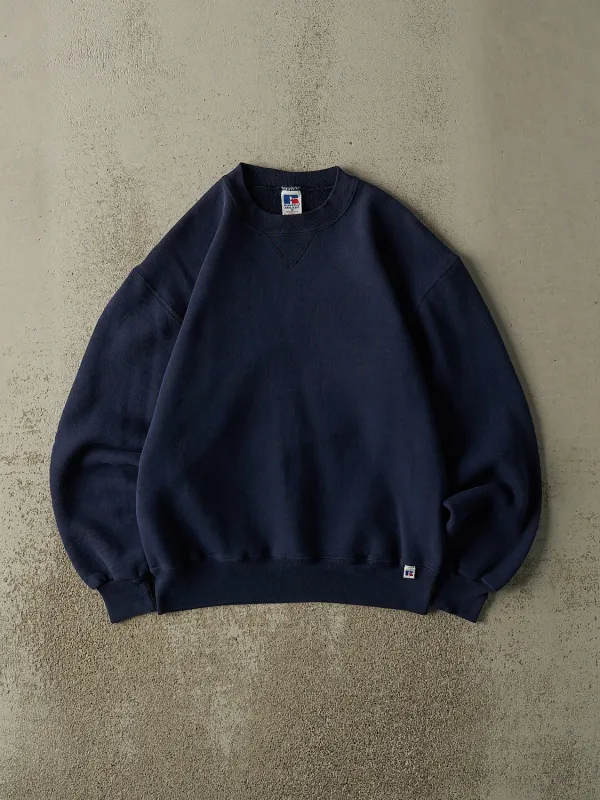 Vintage 90s Navy Blue Russell Athletic Blank Crewneck (S/M) sold by Rebalance Vintage
