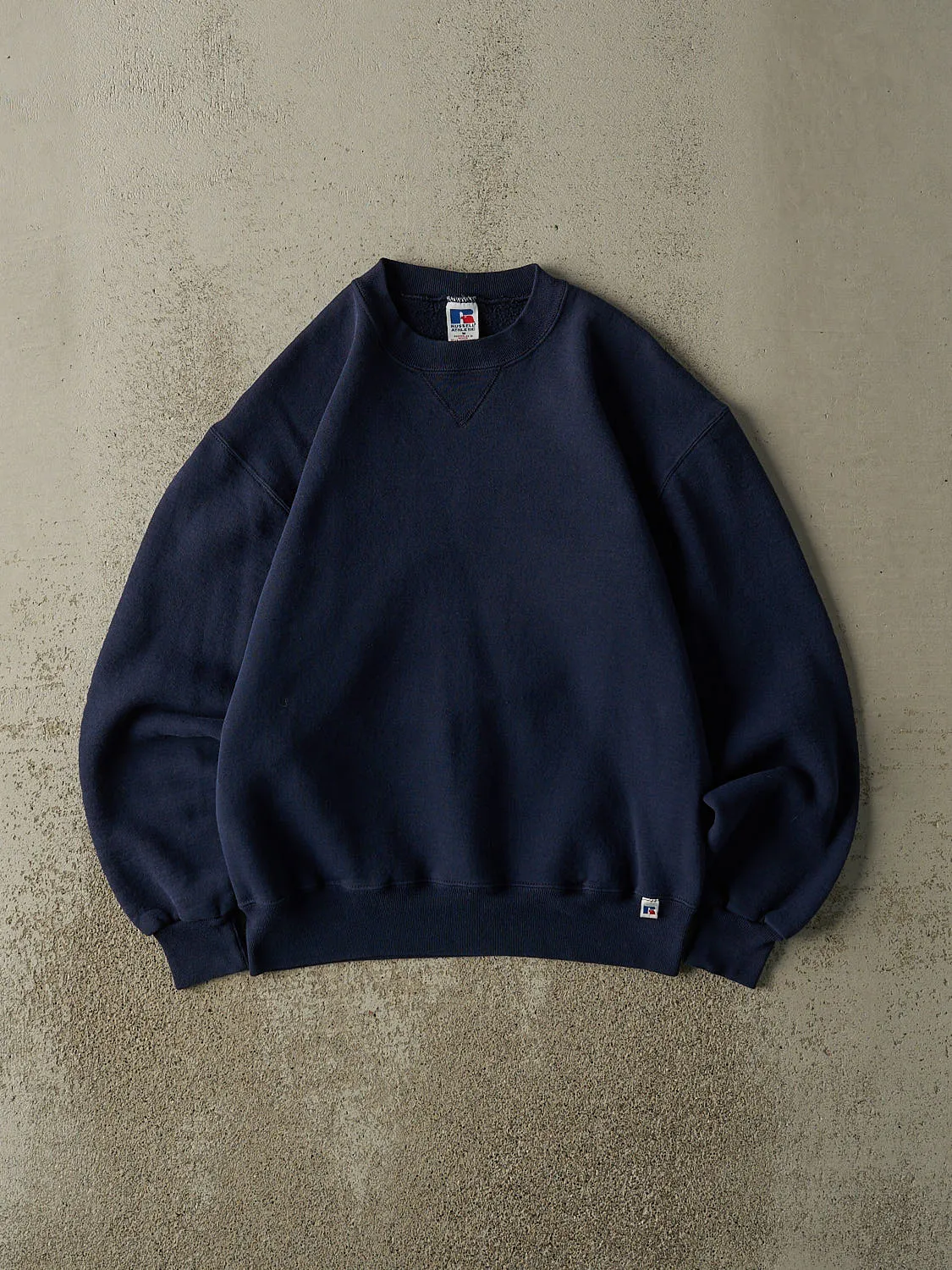 Vintage 90s Navy Blue Russell Athletic Blank Crewneck (S/M) sold by Rebalance Vintage