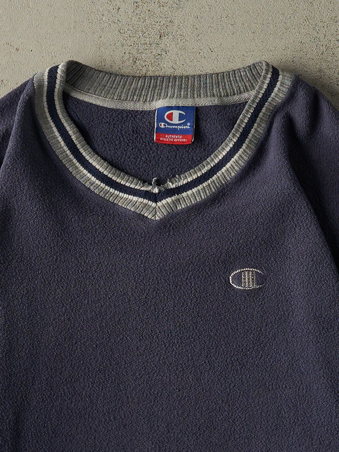 Vintage 90s Navy Blue Champion Embroidered Inside Out Crewneck (XXL) sold by Rebalance Vintage product image thumbnail 2