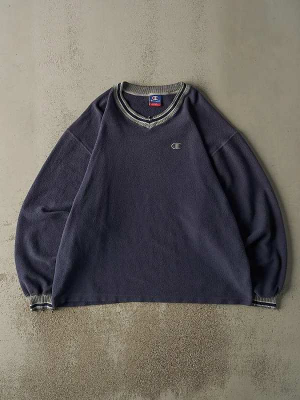 Vintage 90s Navy Blue Champion  Embroidered Inside Out Crewneck (XXL) sold by Rebalance Vintage