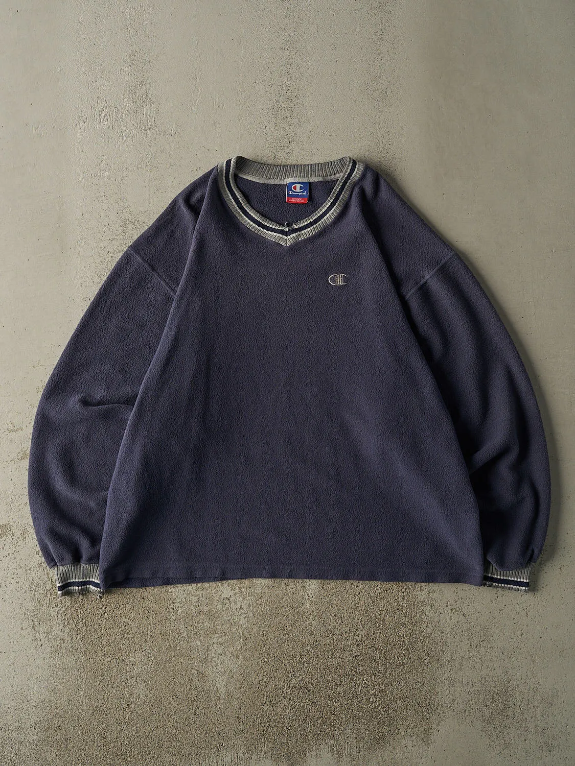 Vintage 90s Navy Blue Champion Embroidered Inside Out Crewneck (XXL) sold by Rebalance Vintage
