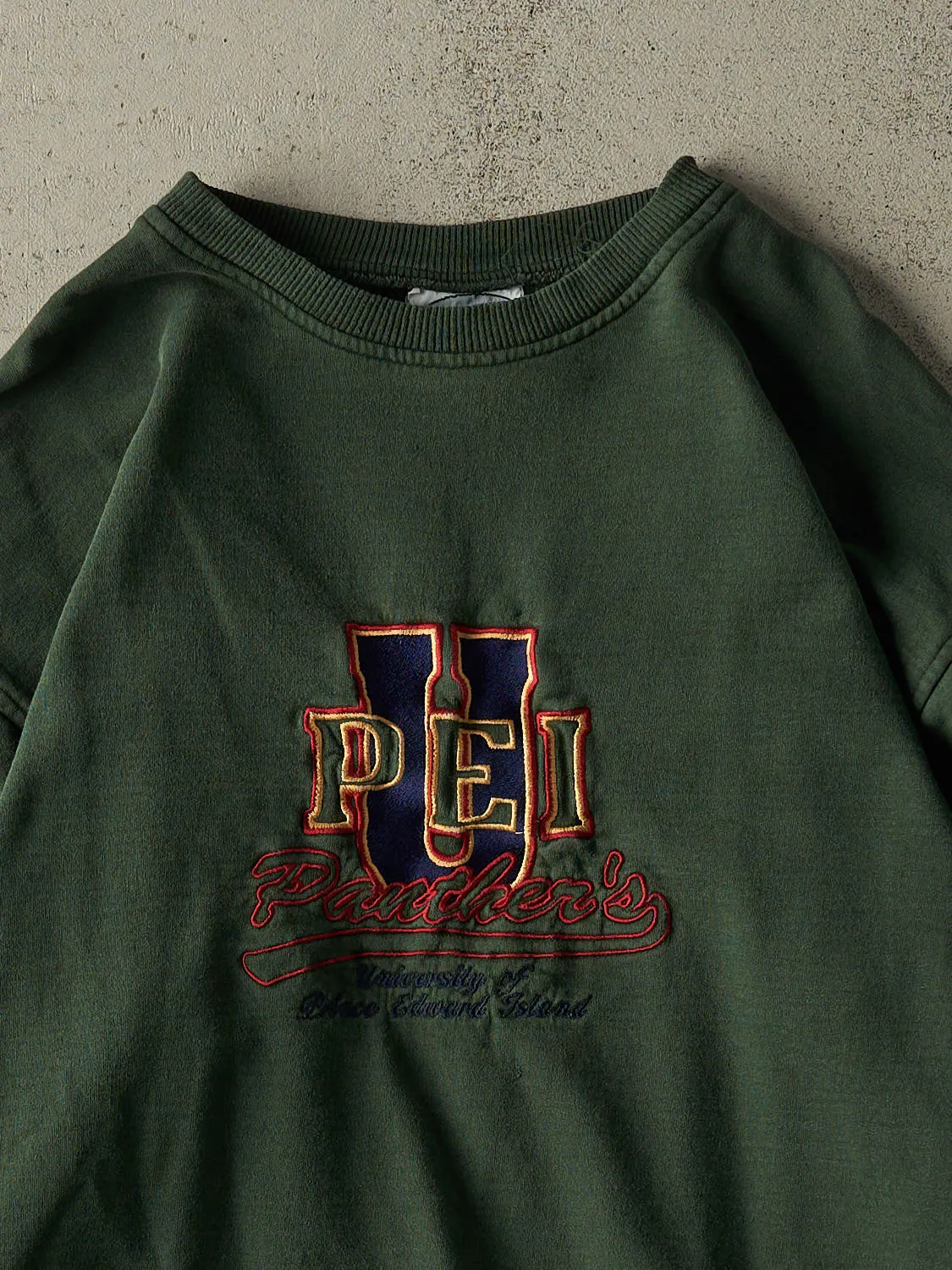 Vintage 90s Sun Faded Green University of Prince Edward Island Embroidered Crewneck (L/XL) sold by Rebalance Vintage product image thumbnail 2