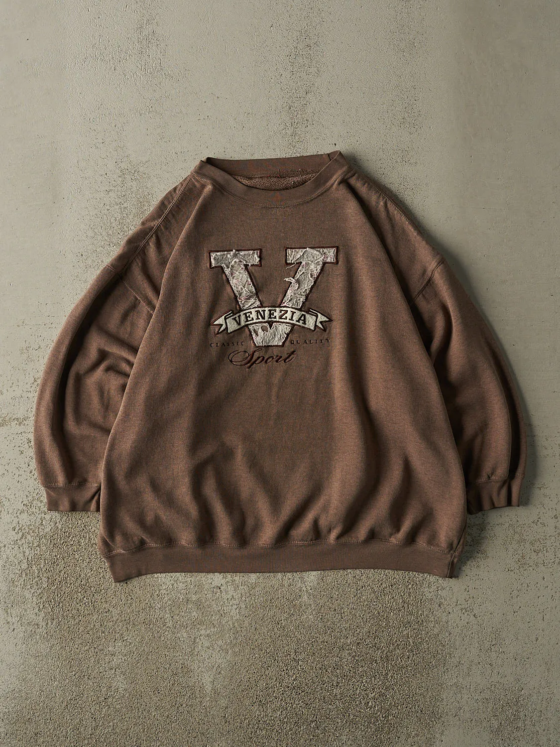 Vintage 90s Sun Faded Brown Venezia Embroidered Crewneck (L/XL) sold by Rebalance Vintage