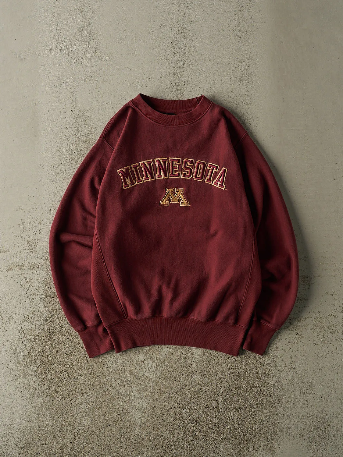 Vintage 90s Burgundy University of Minnesota Embroidered Crewneck (M/L) sold by Rebalance Vintage