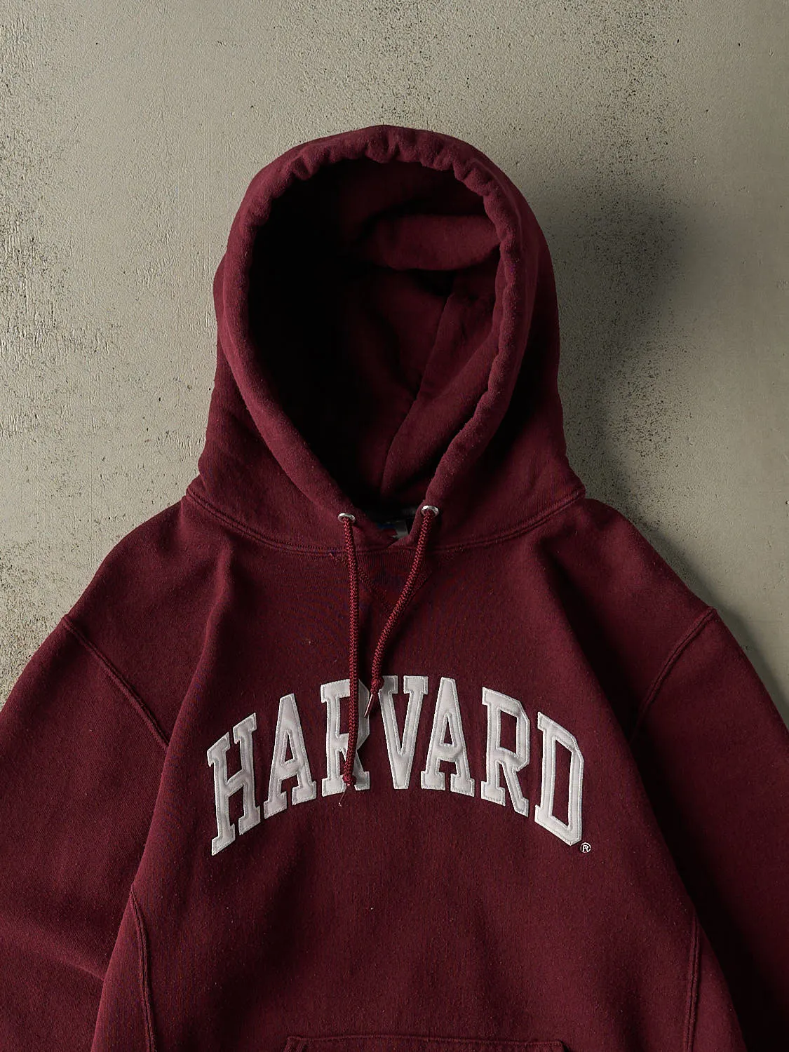Vintage Y2K Burgundy Harvard University Russell Athletic Embroidered Hoodie (M) sold by Rebalance Vintage product image thumbnail 2