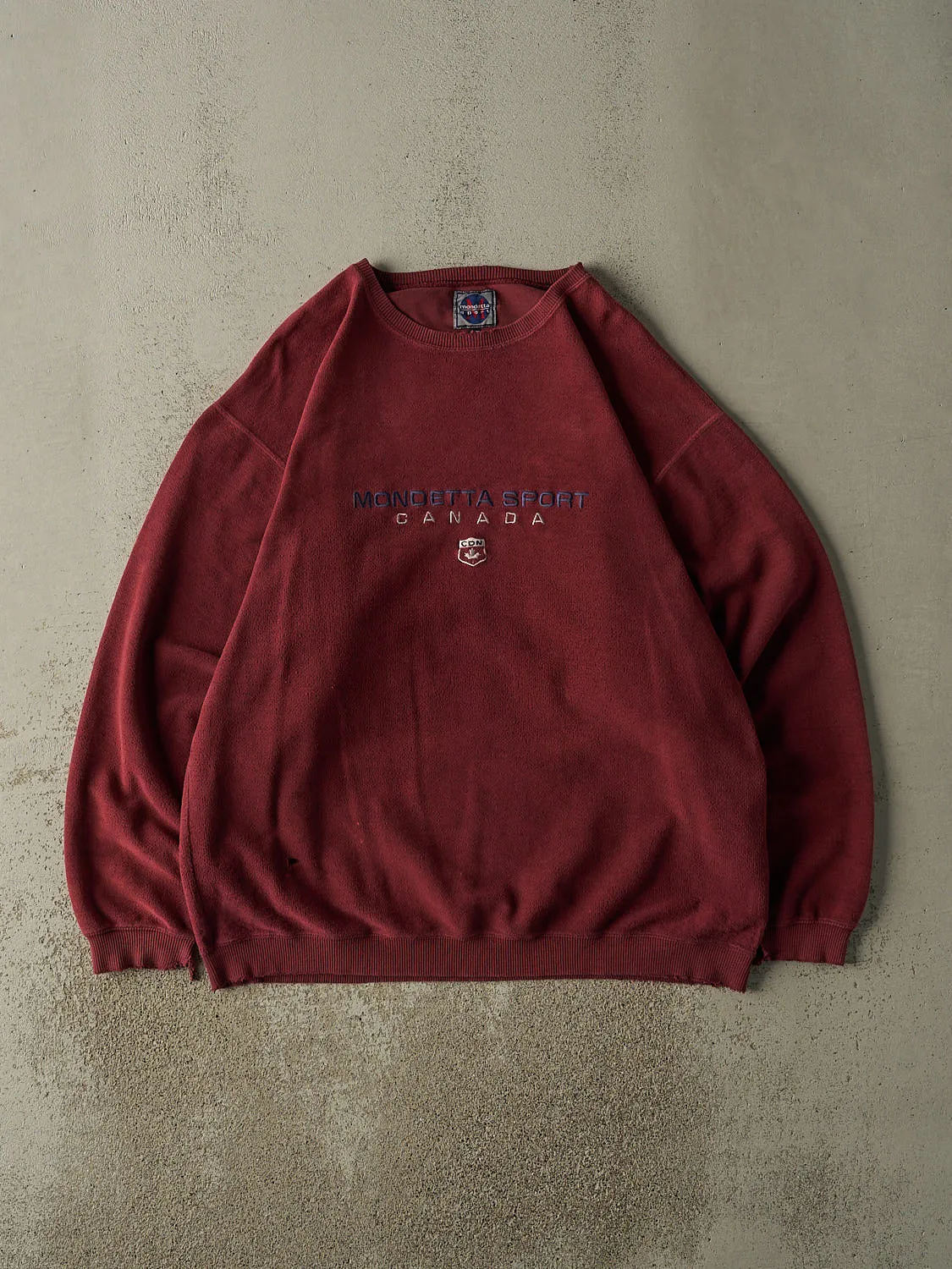 Vintage 90s Burgundy Mondetta Sport Embroidered Inside Out Crewneck (XL/XXL) sold by Rebalance Vintage