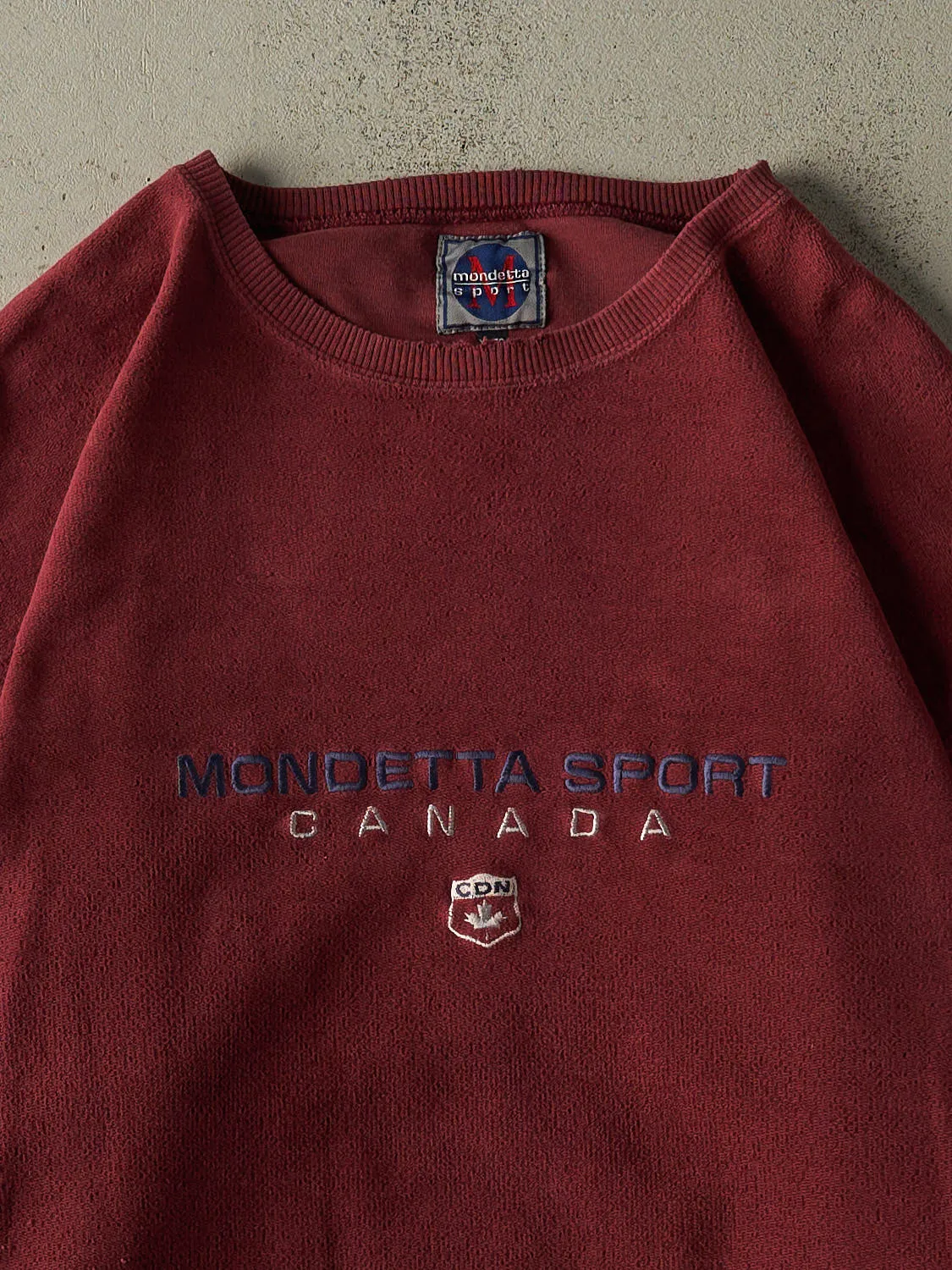 Vintage 90s Burgundy Mondetta Sport Embroidered Inside Out Crewneck (XL/XXL) sold by Rebalance Vintage product image thumbnail 2