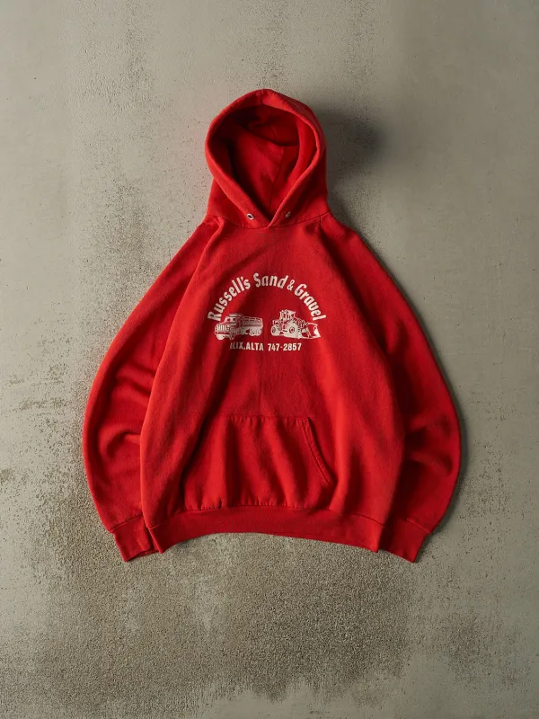 Vintage 80s Sun Faded Red Russell's Sand & Gravel Hoodie (L) sold by Rebalance Vintage
