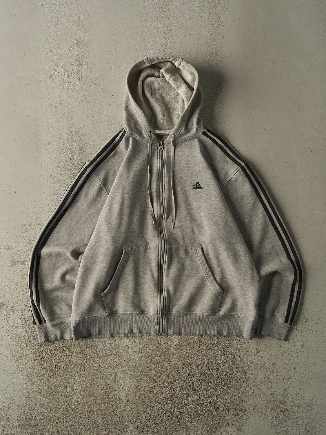Vintage 90s Grey Adidas Embroidered Zip Up Hoodie (XL) sold by Rebalance Vintage