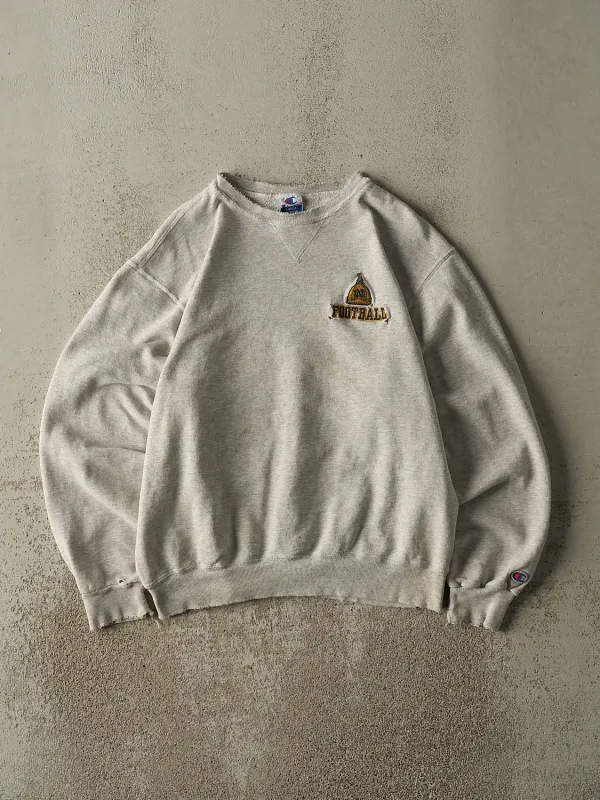 Vintage 90s Heather Grey University of Notre Dame Football Embroidered Crewneck (M) sold by Rebalance Vintage
