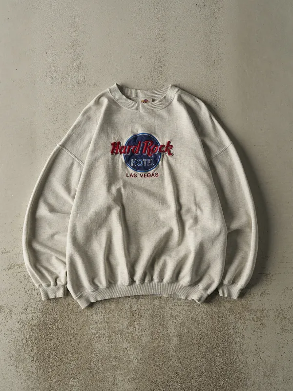Vintage 90s Heather Grey Hard Rock Hotel Las Vegas Embroidered Crewneck (L/XL) made by Rebalance Vintage