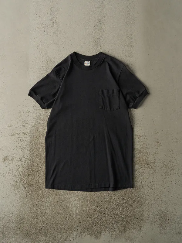 Vintage 80s Faded Black Blank Single Stitch Pocket Tee (S/M) sold by Rebalance Vintage