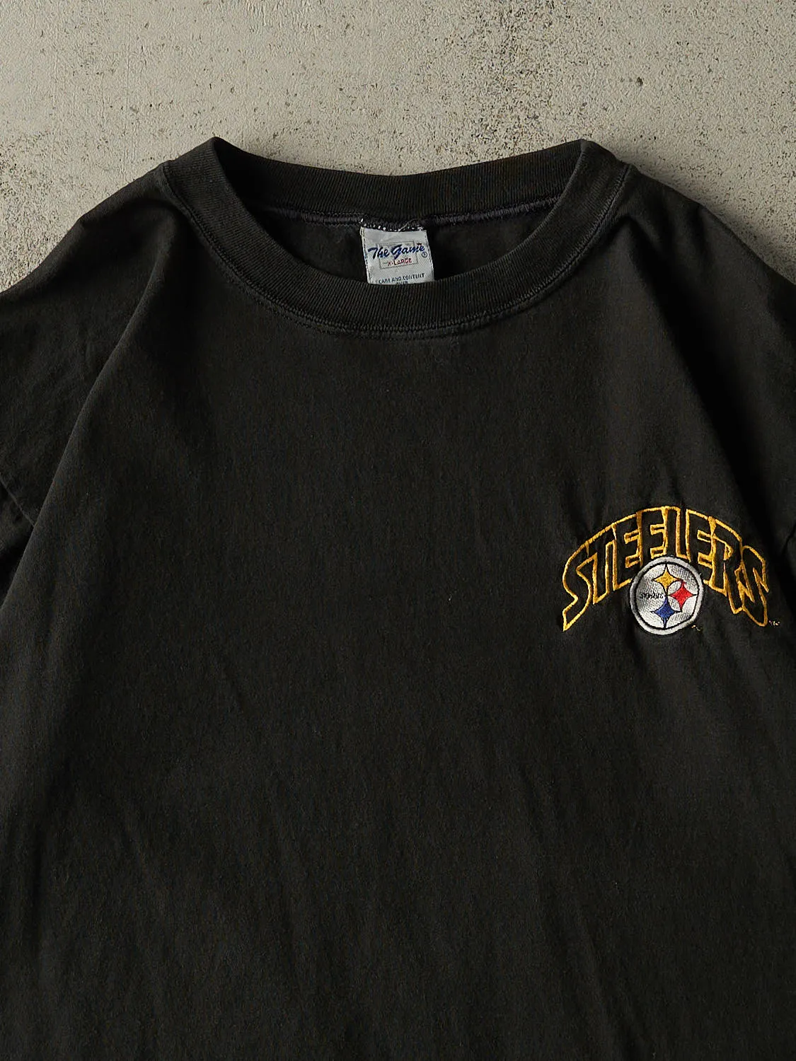 Vintage 90s Black Pittsburgh Steelers Embroidered Boxy Tee (L/XL) sold by Rebalance Vintage product image thumbnail 2