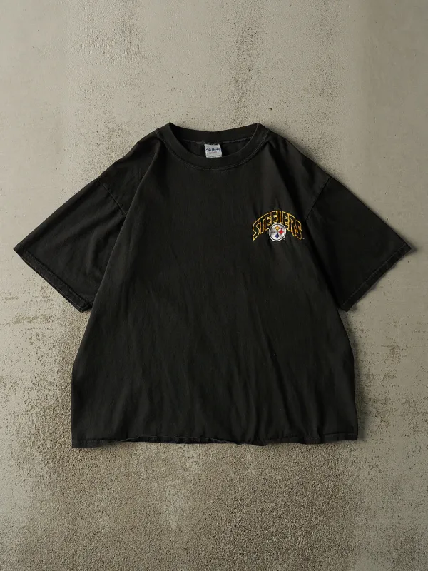 Vintage 90s Black Pittsburgh Steelers Embroidered Boxy Tee (L/XL) sold by Rebalance Vintage
