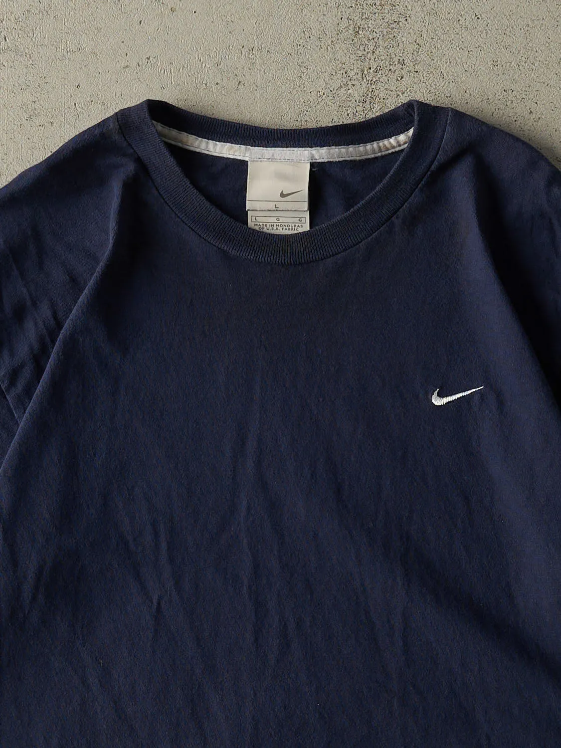Vintage Y2K Navy Blue Nike Swoosh Embroidered Tee (L) sold by Rebalance Vintage product image thumbnail 2