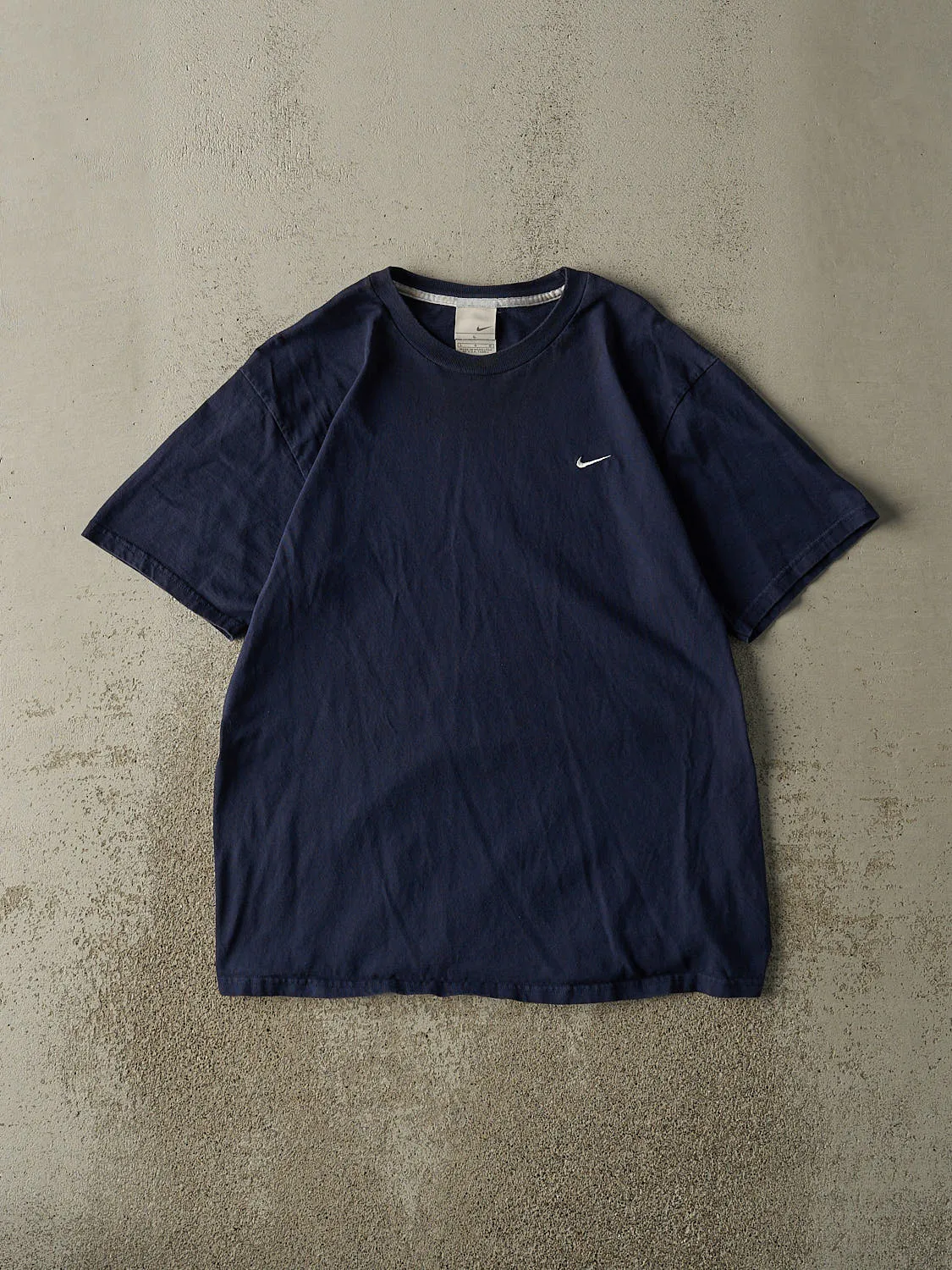 Vintage Y2K Navy Blue Nike Swoosh Embroidered Tee (L) sold by Rebalance Vintage