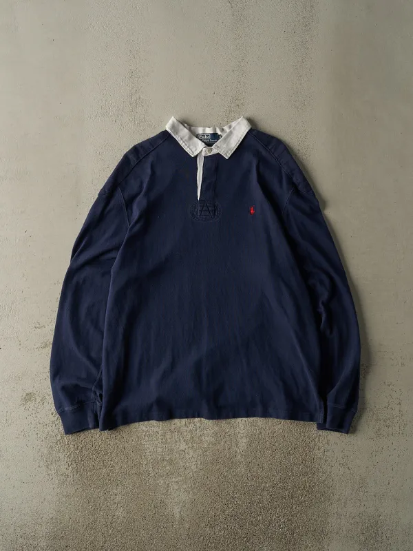 Vintage 90s Navy Blue Polo Ralph Lauren Rugby Long Sleeve (XXL) sold by Rebalance Vintage