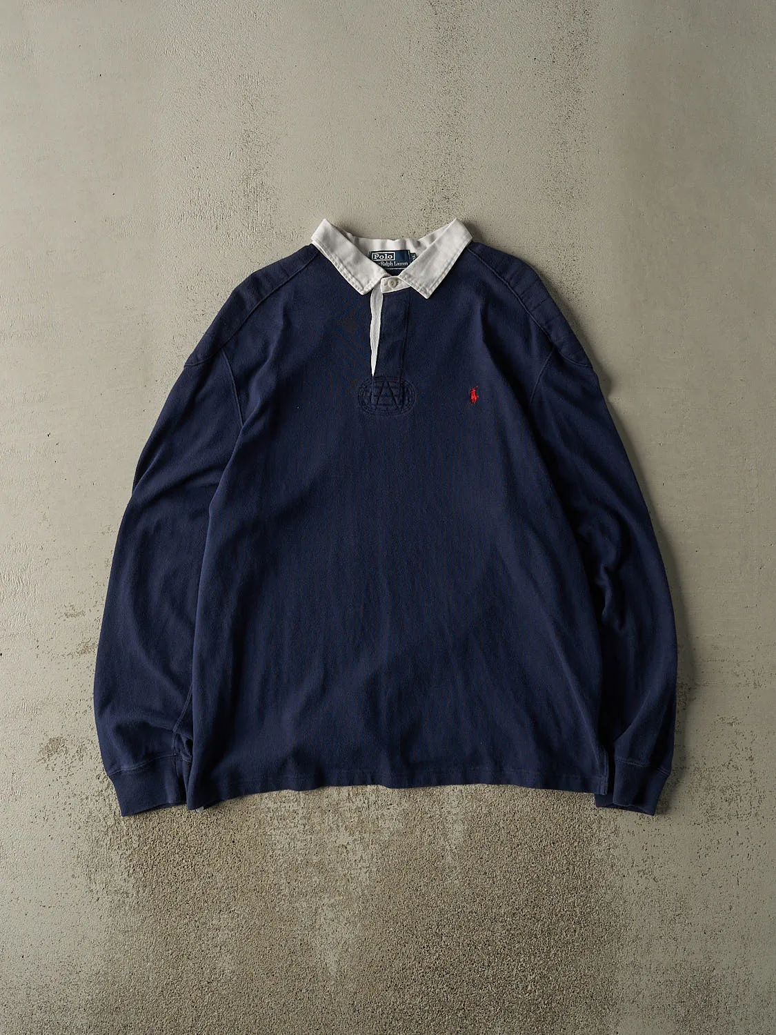 Vintage 90s Navy Blue Polo Ralph Lauren Rugby Long Sleeve (XXL) sold by Rebalance Vintage