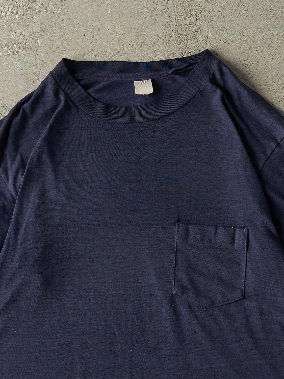 Vintage 80s Navy Blue Blank Single Stitch Pocket Tee (L/XL) sold by Rebalance Vintage product image thumbnail 2