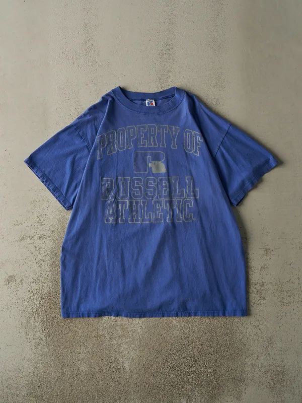 Vintage 90s Blue Russell Athletic Logo Tee (XL) sold by Rebalance Vintage