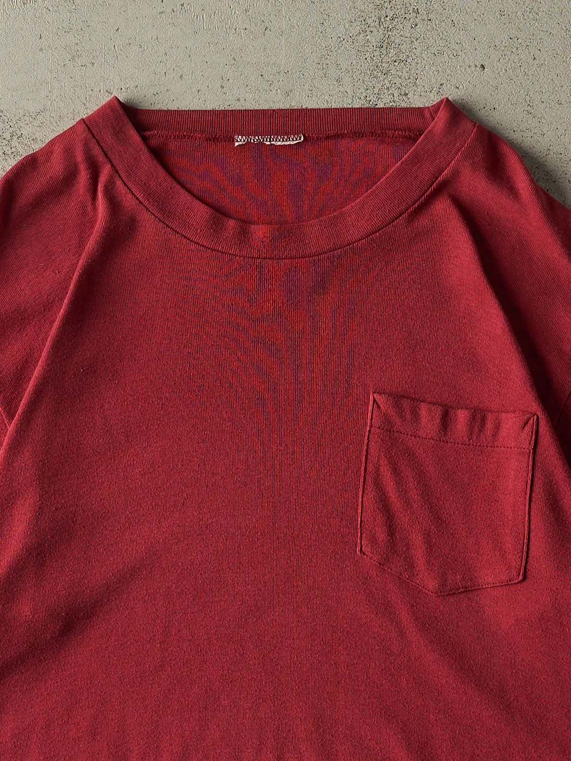 Vintage 80s Burgundy Blank Single Stitch Pocket Tee (XL) sold by Rebalance Vintage product image thumbnail 2