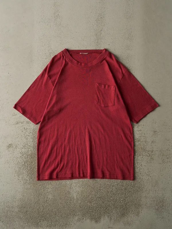 Vintage 80s Burgundy Blank Single Stitch Pocket Tee (XL) sold by Rebalance Vintage