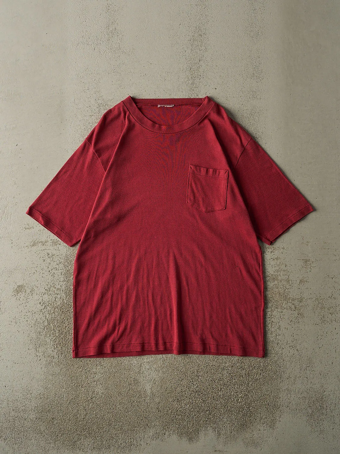 Vintage 80s Burgundy Blank Single Stitch Pocket Tee (XL) sold by Rebalance Vintage