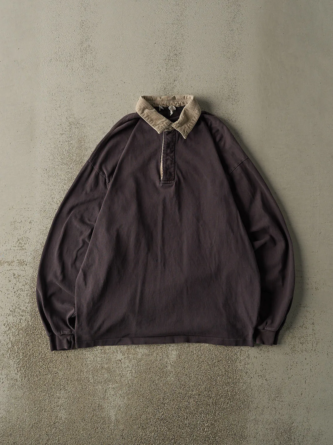 Vintage 90s Charcoal Grey Quarter Button Long Sleeve (L/XL) sold by Rebalance Vintage