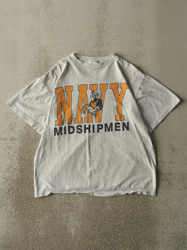 Vintage 90s Heather Grey US Navy Midshipmen Tee (M/L) sold by Rebalance Vintage