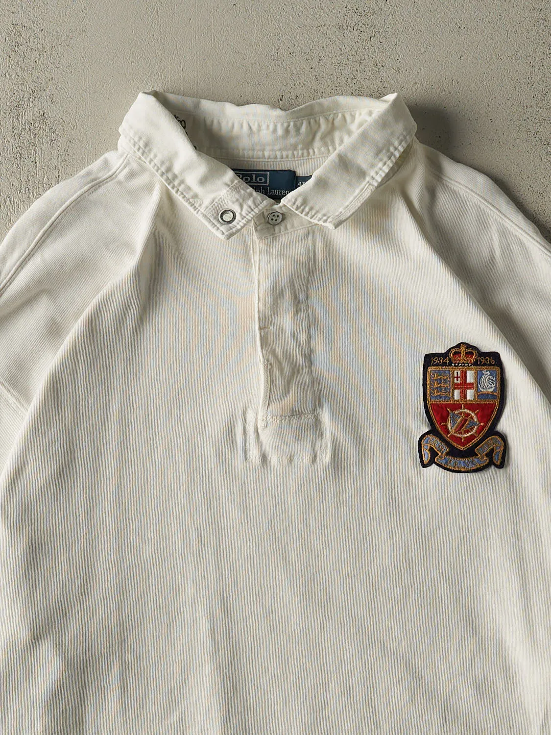 Vintage 90s White Polo Ralph Lauren Embroidered Rugby Long Sleeve (XXXXL) sold by Rebalance Vintage product image thumbnail 2